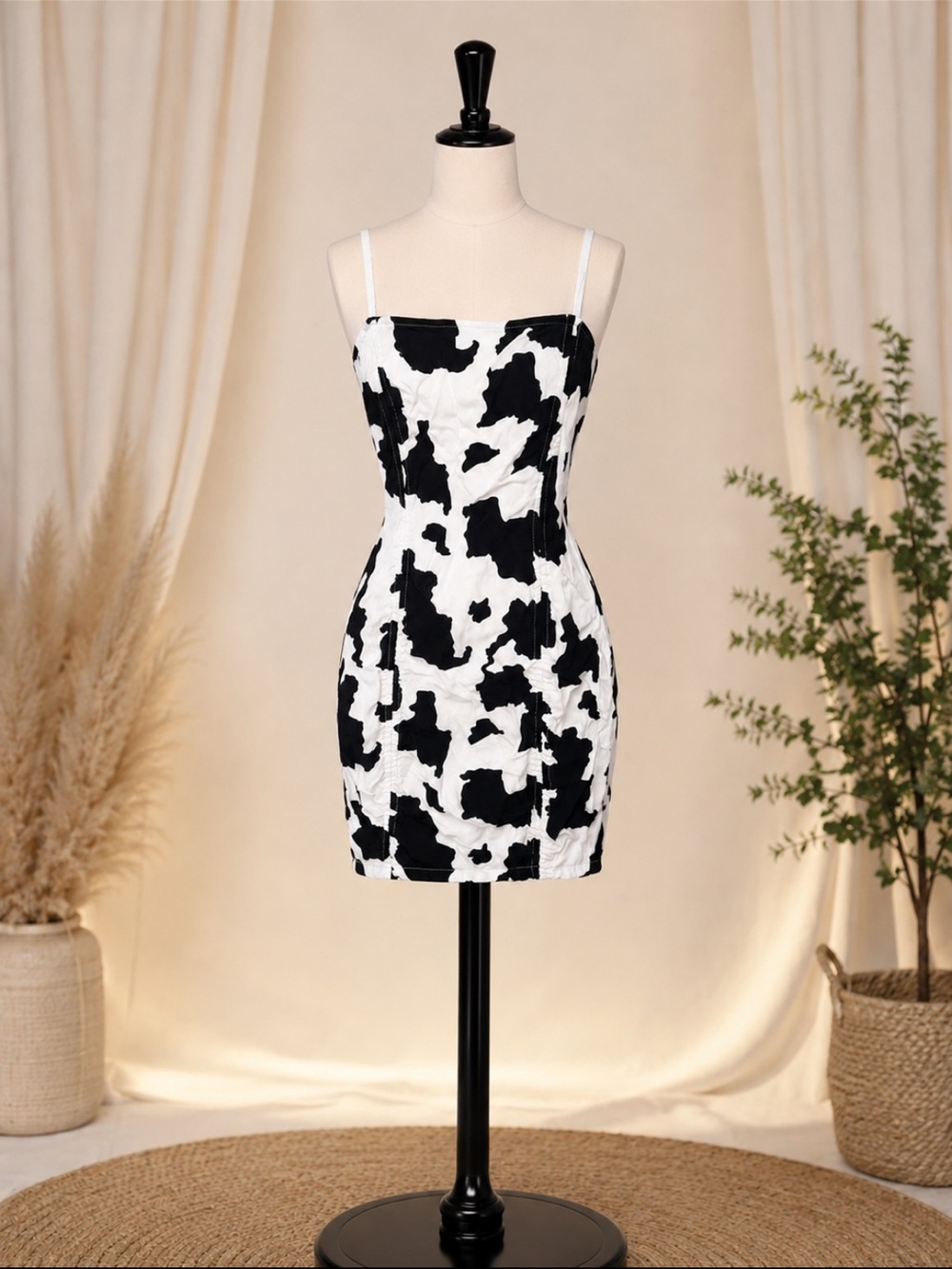 ASOS Black and White Cow-Print Mini Dress
